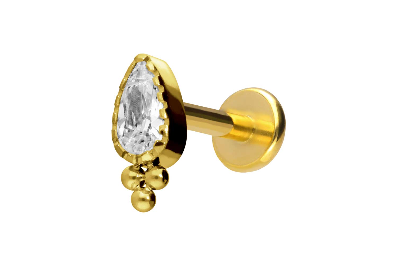 Titan Labret Piercing mit Push Fit KRISTALLTROPFEN + KUGELN